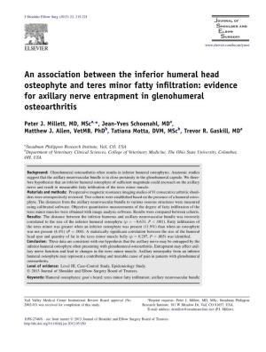 An Association Between the Inferior Humeral Head Osteophyte and Teres Minor Fatty Inﬁltration: Evidence for Axillary Nerve Entrapment in Glenohumeral Osteoarthritis