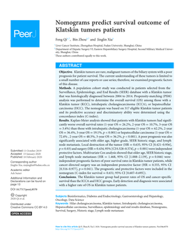 Nomograms Predict Survival Outcome of Klatskin Tumors Patients