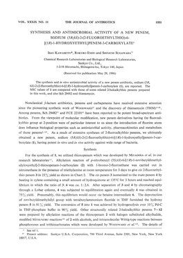 SYNTHESIS and ANTIMICROBIAL ACTIVITY of a NEW PENEM, SODIUM (5R,6S)-2-(2-FLUOROETHYLTHIO)-6- [(1 R)-1-HYDROXYETHYL]PENEM-3-Carboxylatet