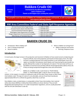 Bakken Crude Oil February Distributed by the NW Area Committee 2015 Thanks to EPA Region 6 for Curating the Content