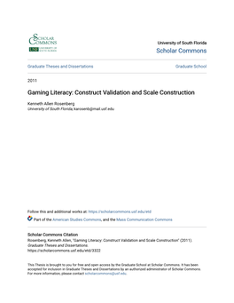 Gaming Literacy: Construct Validation and Scale Construction