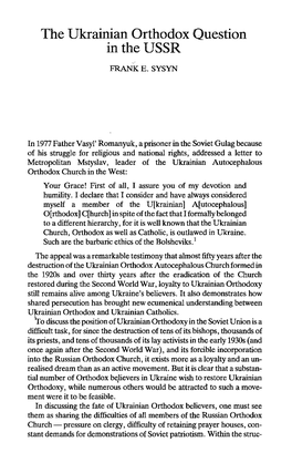 The Ukrainian Orthodox Question in the USSR
