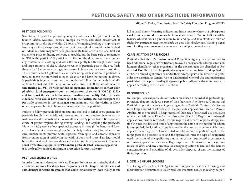 Pesticide Safety and Other Pesticide Information