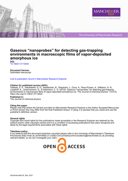 Gaseous “Nanoprobes” for Detecting Gas-Trapping Environments in Macroscopic Films of Vapor-Deposited Amorphous Ice DOI: 10.1063/1.5113505