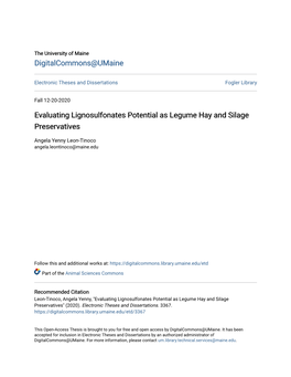 Evaluating Lignosulfonates Potential As Legume Hay and Silage Preservatives