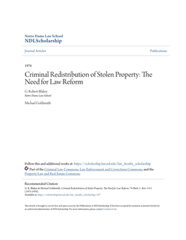 Criminal Redistribution of Stolen Property: the Need for Law Reform G