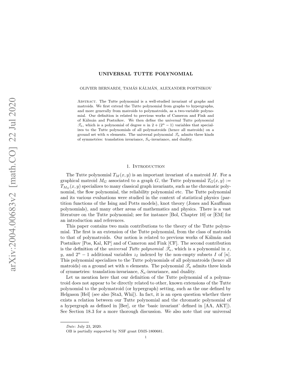 Arxiv:2004.00683V2 [Math.CO] 22 Jul 2020 of Symmetries: Translation-Invariance, Sn-Invariance, and Duality