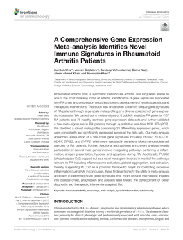 A Comprehensive Gene Expression Meta-Analysis Identifies Novel Immune Signatures in Rheumatoid Arthritis Patients