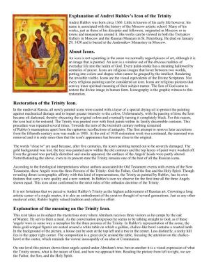 Explanation of Andrei Rublev's Icon of the Trinity About Icons. Restoration