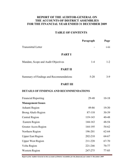Report of the Auditor-General on the Accounts of District Assemblies for the Financial Year Ended 31 December 2009