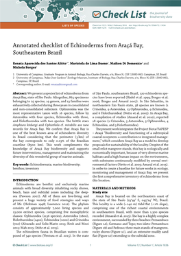 Annotated Checklist of Echinoderms from Araçá Bay, Southeastern Brazil