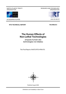 The Human Effects of Non-Lethal Technologies (Impacts Humain Des Technologies Non Létales)