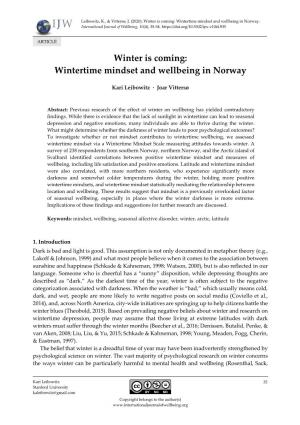 Winter Is Coming: Wintertime Mindset and Wellbeing in Norway