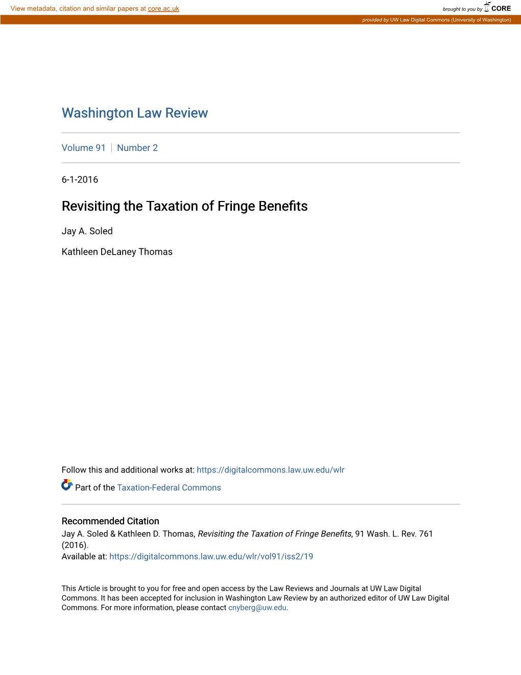 Revisiting the Taxation of Fringe Benefits