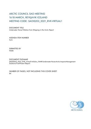 Arctic Council Sao Meeting 16-18 March, Reykjavik Iceland Meeting Code: Saois203 2021 Rvk-Virtual1