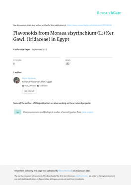 Flavonoids from Moraea Sisyrinchium (L.) Ker Gawl. (Iridaceae) in Egypt