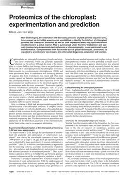 Proteomics of the Chloroplast: Experimentation and Prediction Klaas Jan Van Wijk