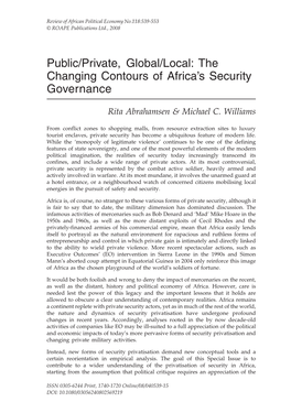 The Changing Contours of Africa's Security Governance