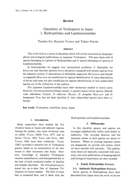 Checklists of Trichoptera in Japan 1. Hydroptilidae and Lepidostomatidae