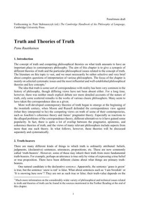 Truth and Theories of Truth Panu Raatikainen