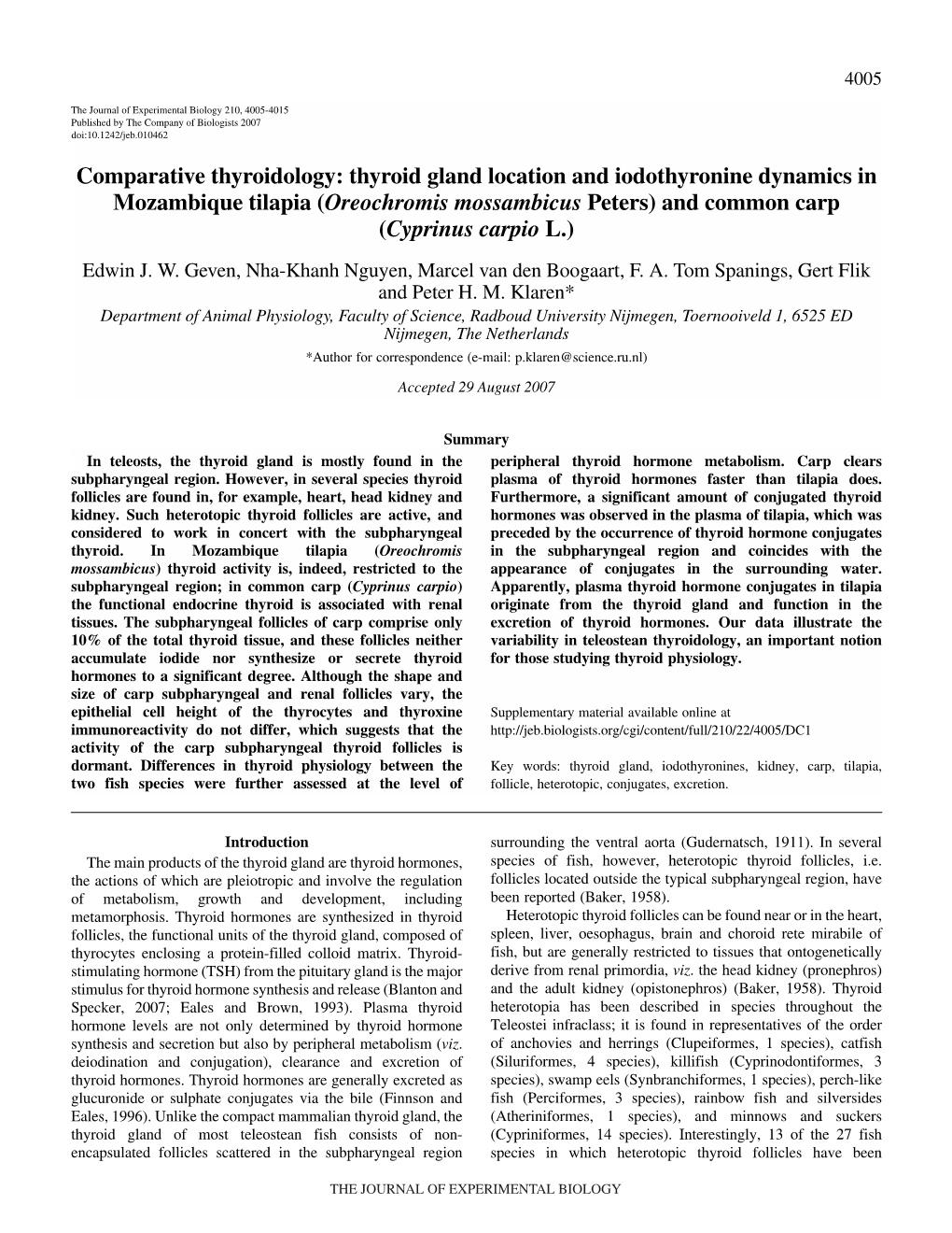 Comparative Thyroidology: Thyroid Gland Location and Iodothyronine