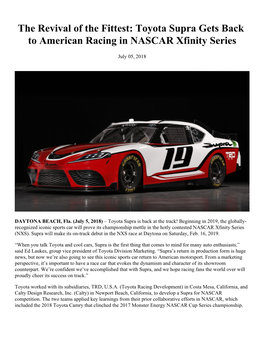 Toyota Supra Gets Back to American Racing in NASCAR Xfinity Series