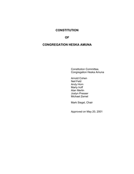 Constitution of Congregation Heska Amuna
