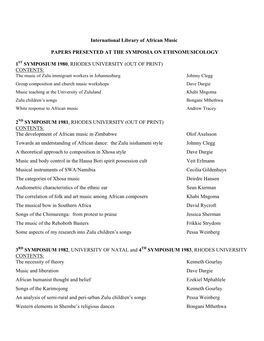 Published Papers of the Ethnomusicology Symposia