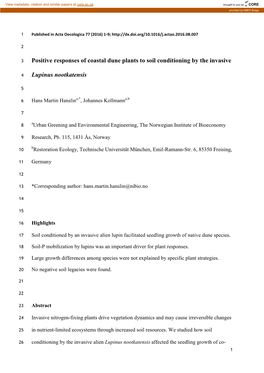 Positive Responses of Coastal Dune Plants to Soil Conditioning by the Invasive