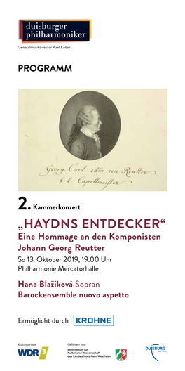 2. Kammerkonzert „HAYDNS ENTDECKER“ Eine Hommage an Den Komponisten Johann Georg Reutter So 13