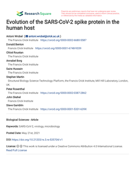 Evolution of the SARS-Cov-2 Spike Protein in the Human Host