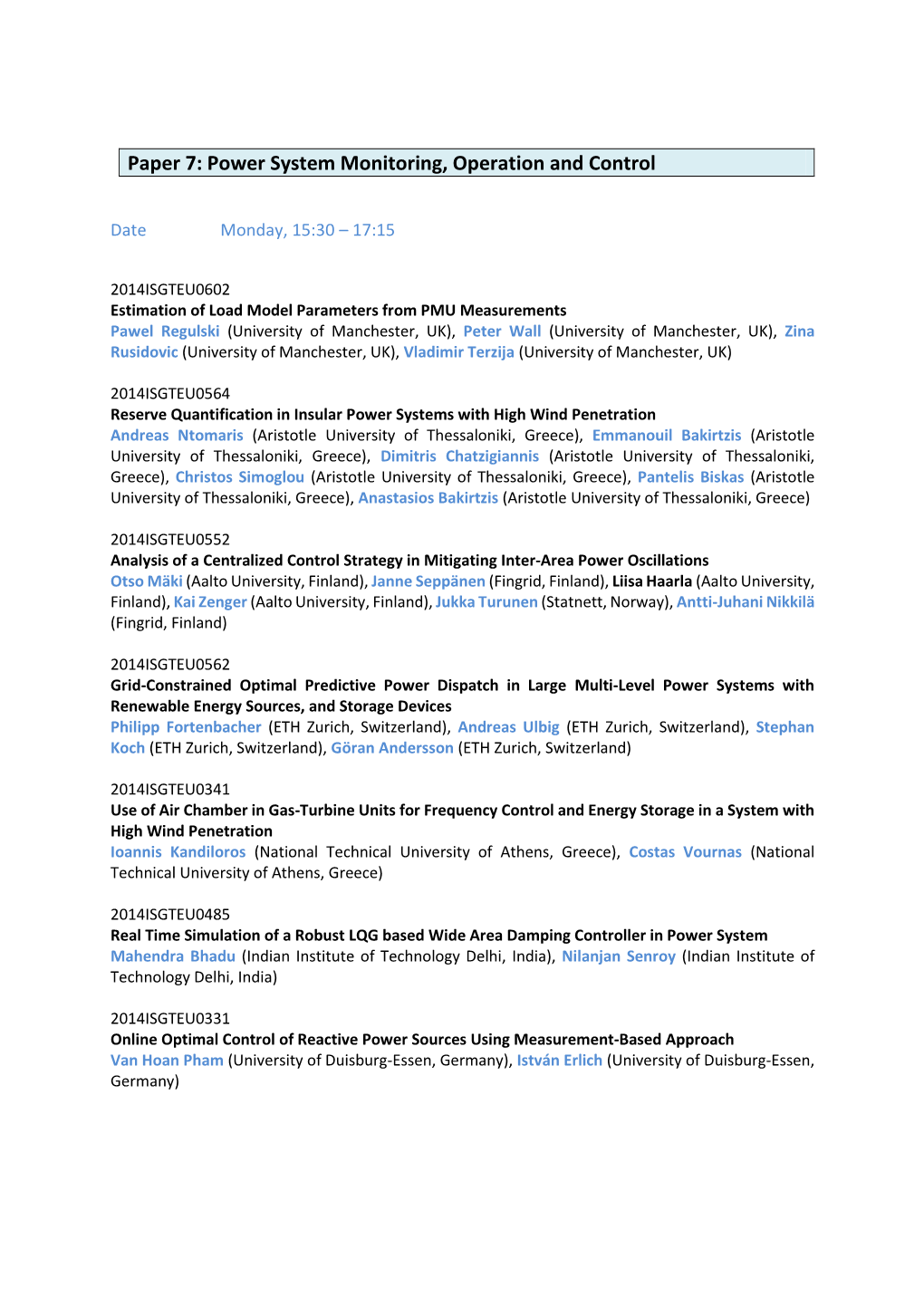 Paper 7: Power System Monitoring, Operation and Control