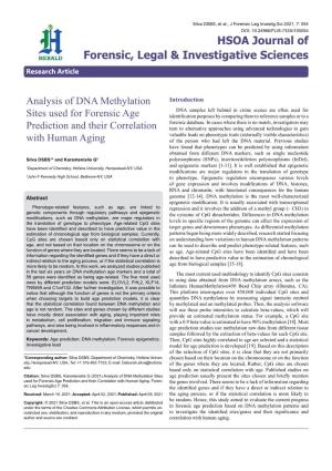 Analysis of DNA Methylation Sites Used for Forensic Age Prediction and Their Correlation with Human Aging