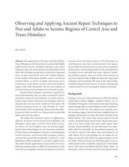 Observing and Applying Ancient Repair Techniques to Pisé and Adobe in Seismic Regions of Central Asia and Trans-Himalaya