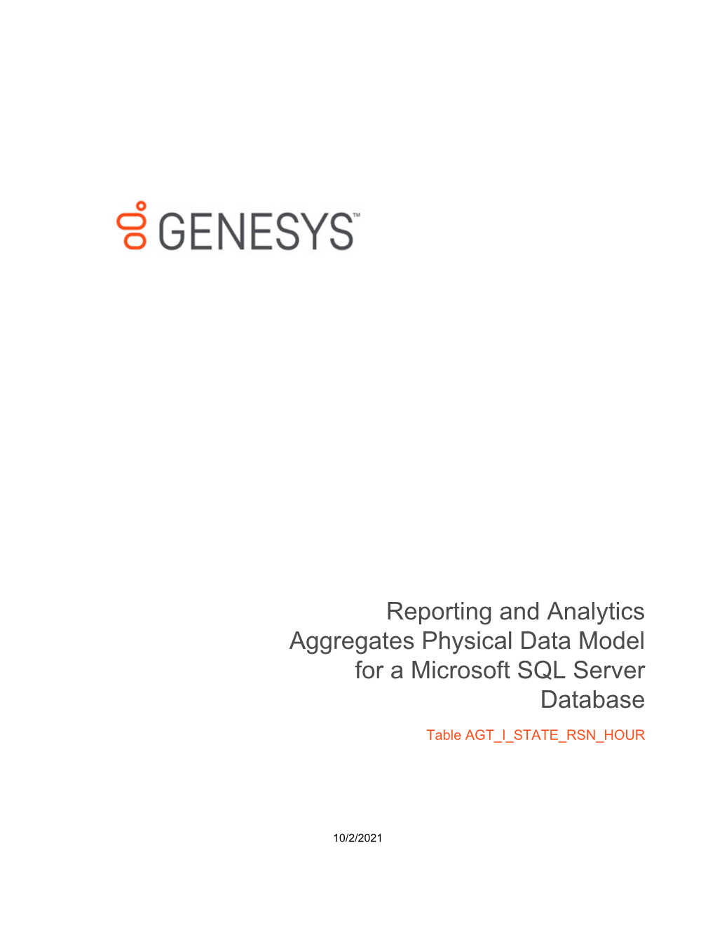 Reporting and Analytics Aggregates Physical Data Model for a Microsoft SQL Server Database