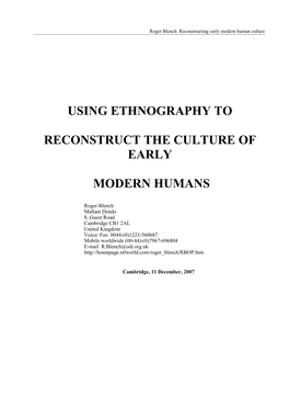 Using Ethnography to Reconstruct the Culture of Early Modern Humans