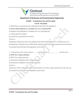 Department of Electronics and Communication Engineering EC8651 – Transmission Line and Waveguide Unit III - MCQ Bank 1
