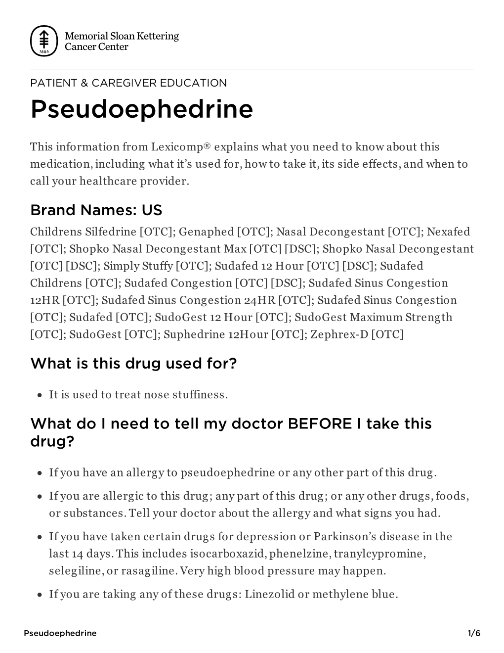 Pseudoephedrine | Memorial Sloan Kettering Cancer Center