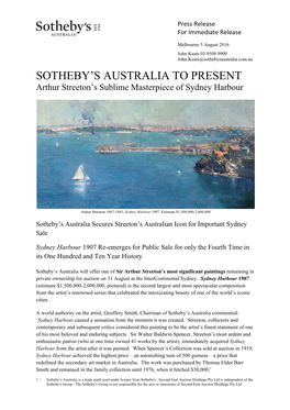 Sotheby's Australia Will Offer One of Sir Arthur Streeton's Most Significant Paintings Remaining in Private Ownership