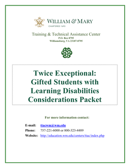 Twice Exceptional: Gifted Students with Learning Disabilities Considerations Packet