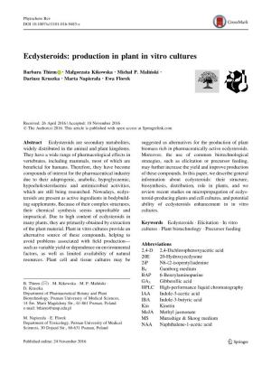 Ecdysteroids: Production in Plant in Vitro Cultures
