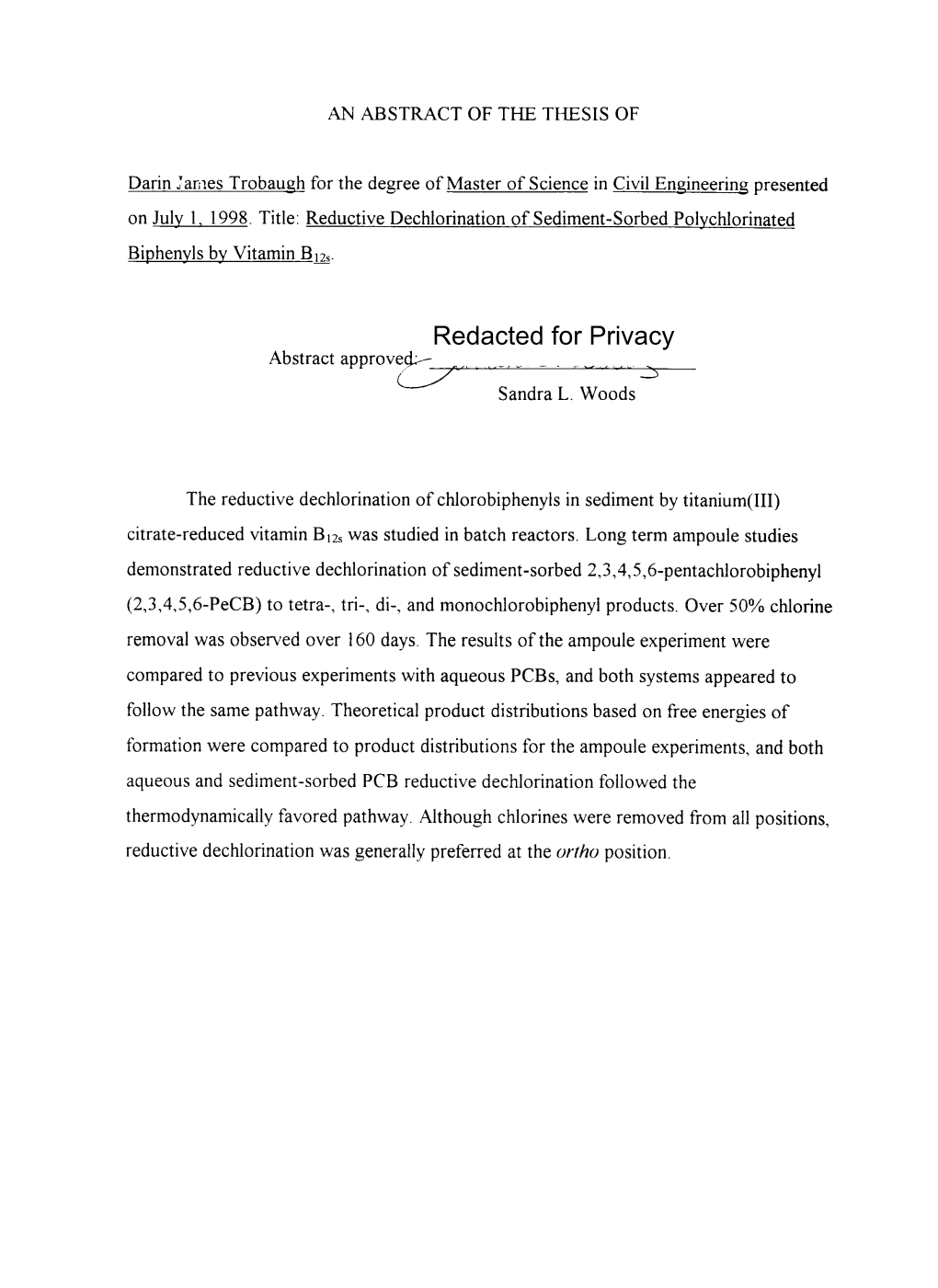 Reductive, Dechlorination of Sediment-Sorbed Polychlorinated