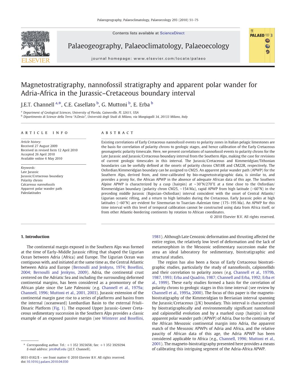 Magnetostratigraphy, Nannofossil Stratigraphy and Apparent Polar Wander for Adria-Africa in the Jurassic–Cretaceous Boundary Interval