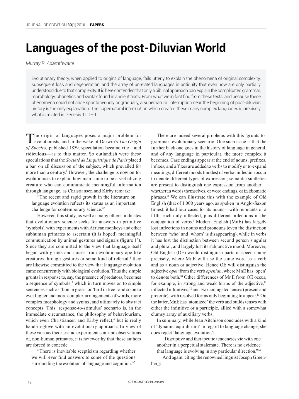 Languages of the Post-Diluvian World