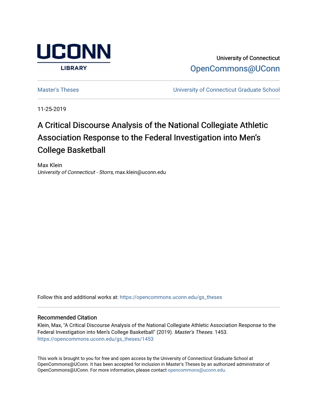A Critical Discourse Analysis of the National Collegiate Athletic Association Response to the Federal Investigation Into Men’S College Basketball