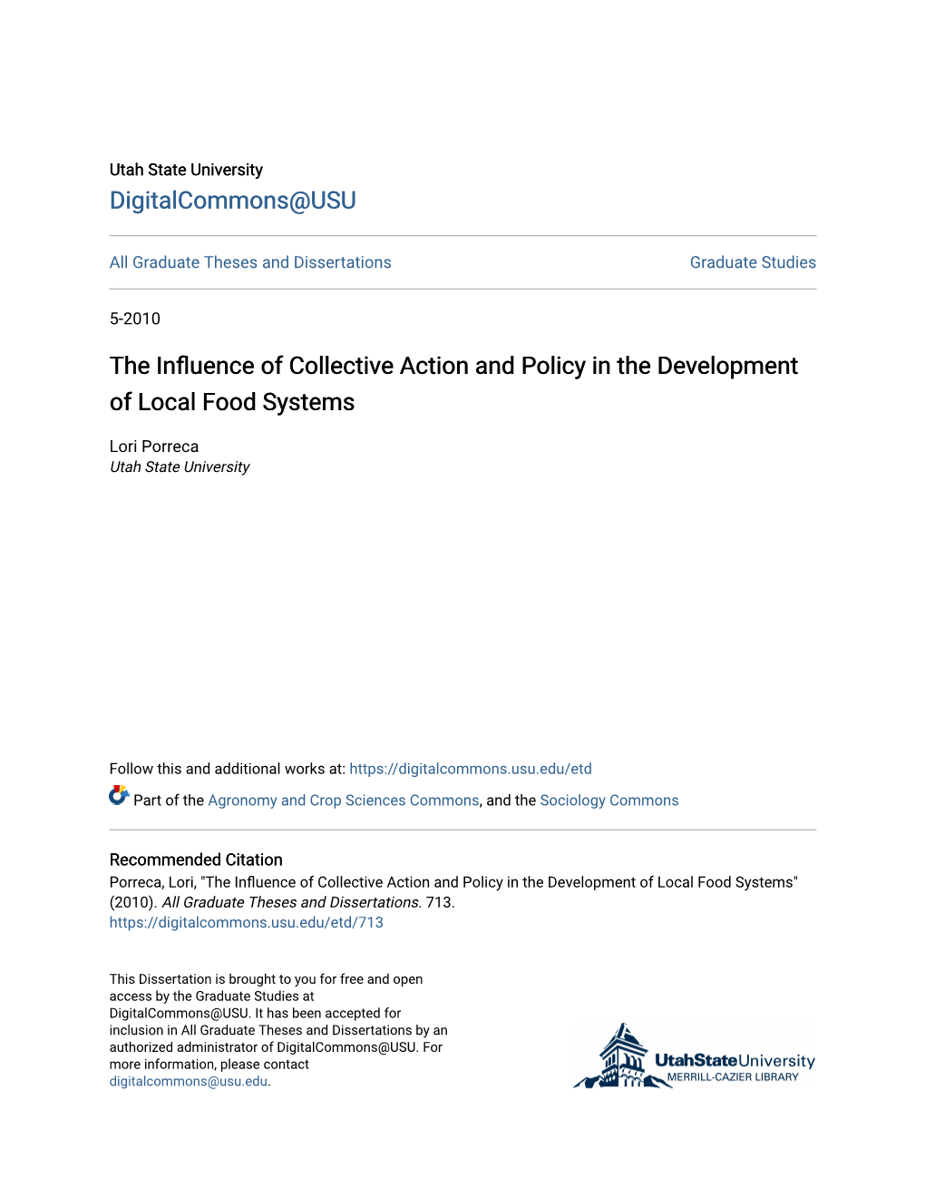 The Influence of Collective Action and Policy in the Development of Local Food Systems