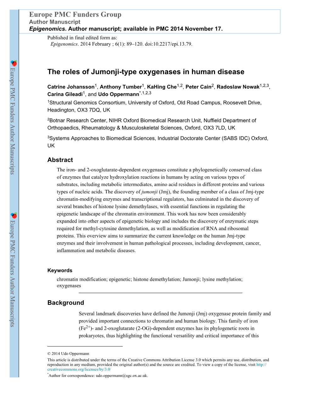 The Roles of Jumonji-Type Oxygenases in Human Disease Europe PMC