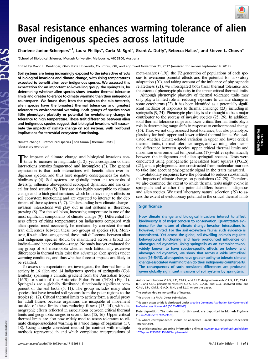 Basal Resistance Enhances Warming Tolerance of Alien Over Indigenous Species Across Latitude