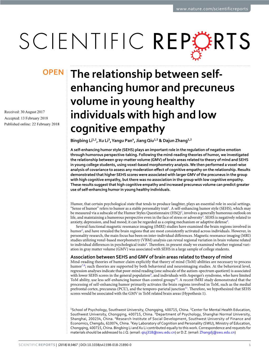 The Relationship Between Self-Enhancing Humor And