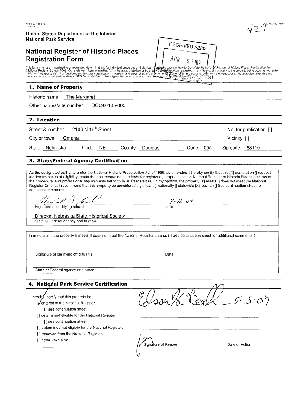 National Register of Historic Places Registration Form / / APR